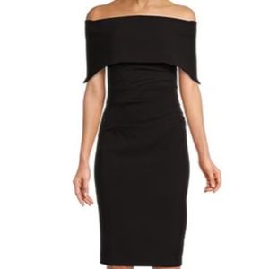 Vince Camuto Black Popover Off Shoulder Sheath Dress 16 -Knee Length Cocktail